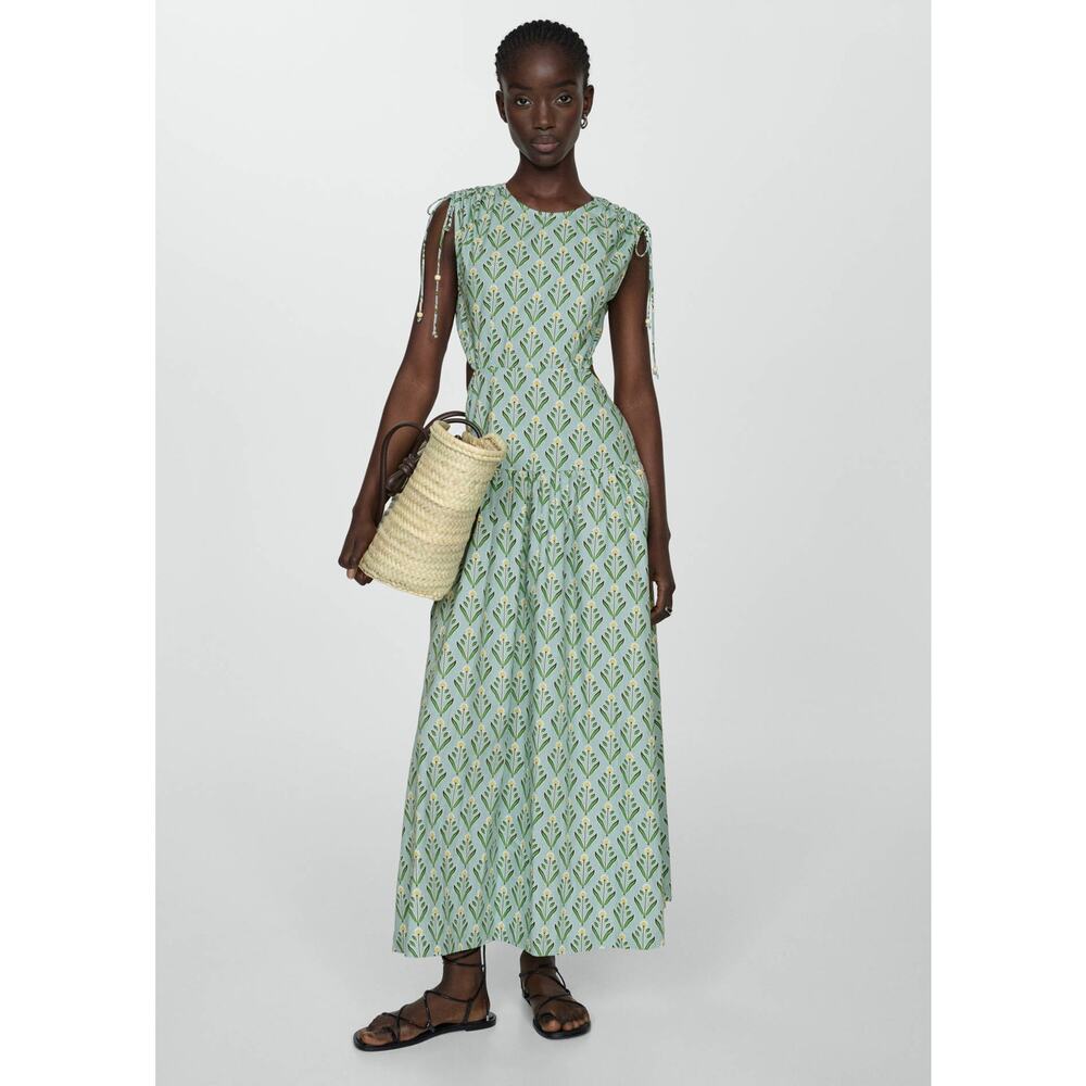 Mango Floral Printed Cut Out Midi Dress